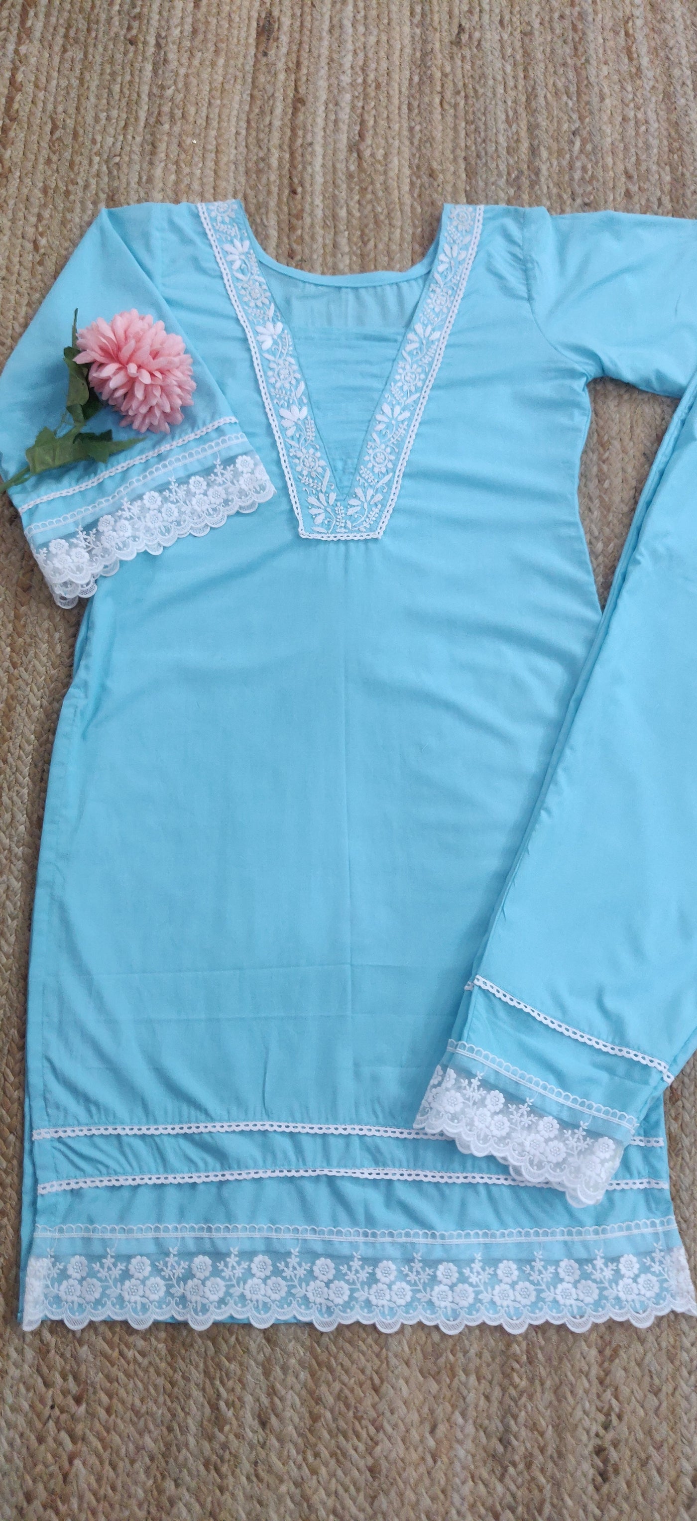 Sky Blue Modal Chikankari CO-Ord Set