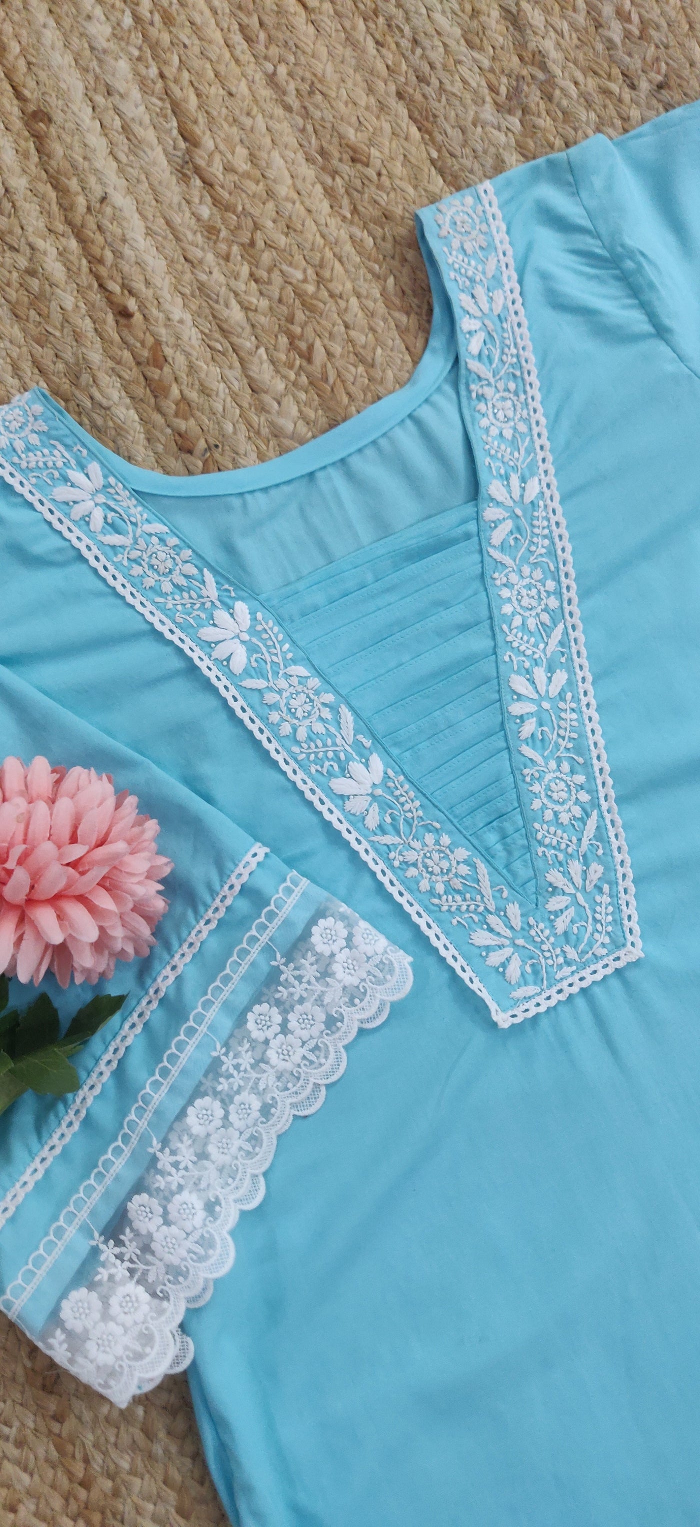 Sky Blue Modal Chikankari CO-Ord Set