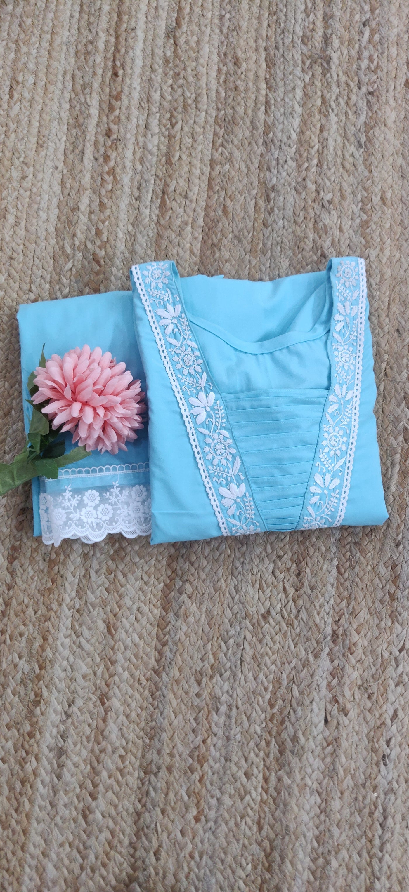 Sky Blue Modal Chikankari CO-Ord Set