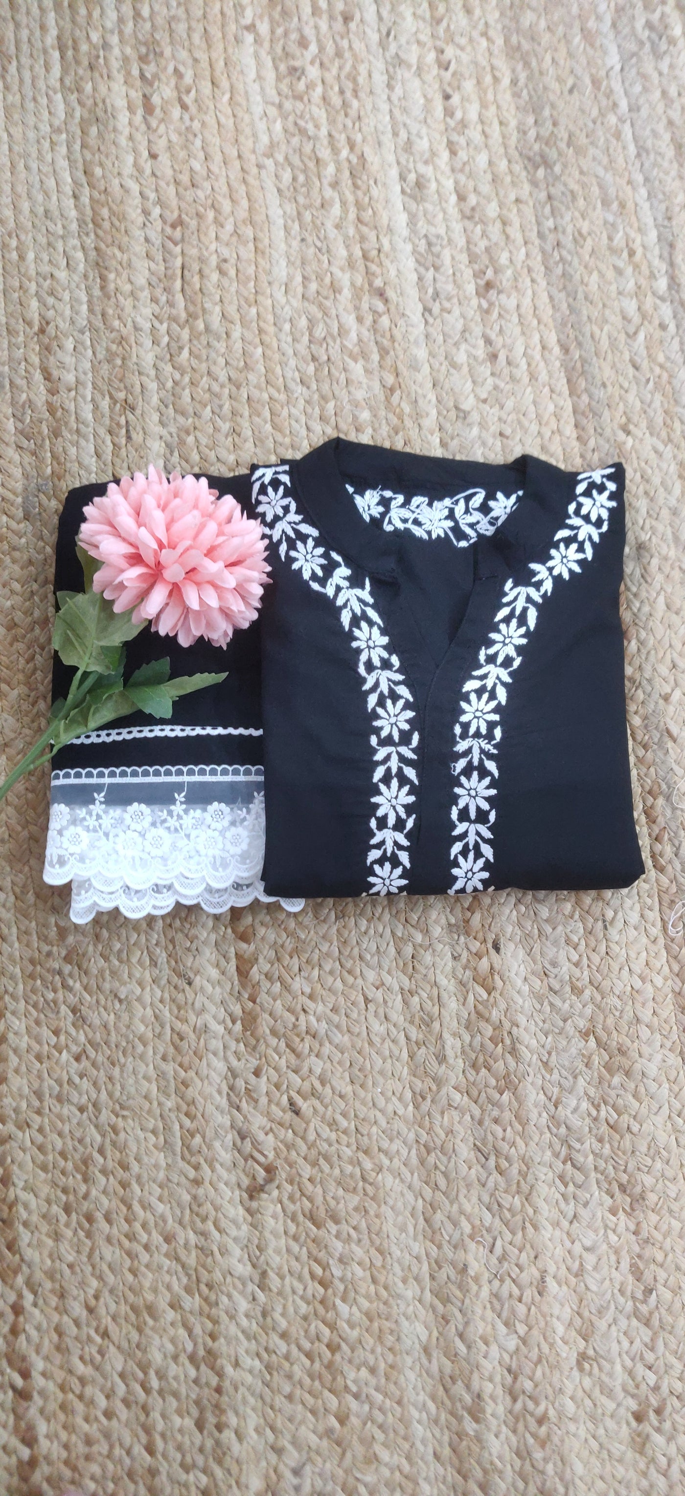 Black Reyon Chikankari CO- Ord Set-Custom Made