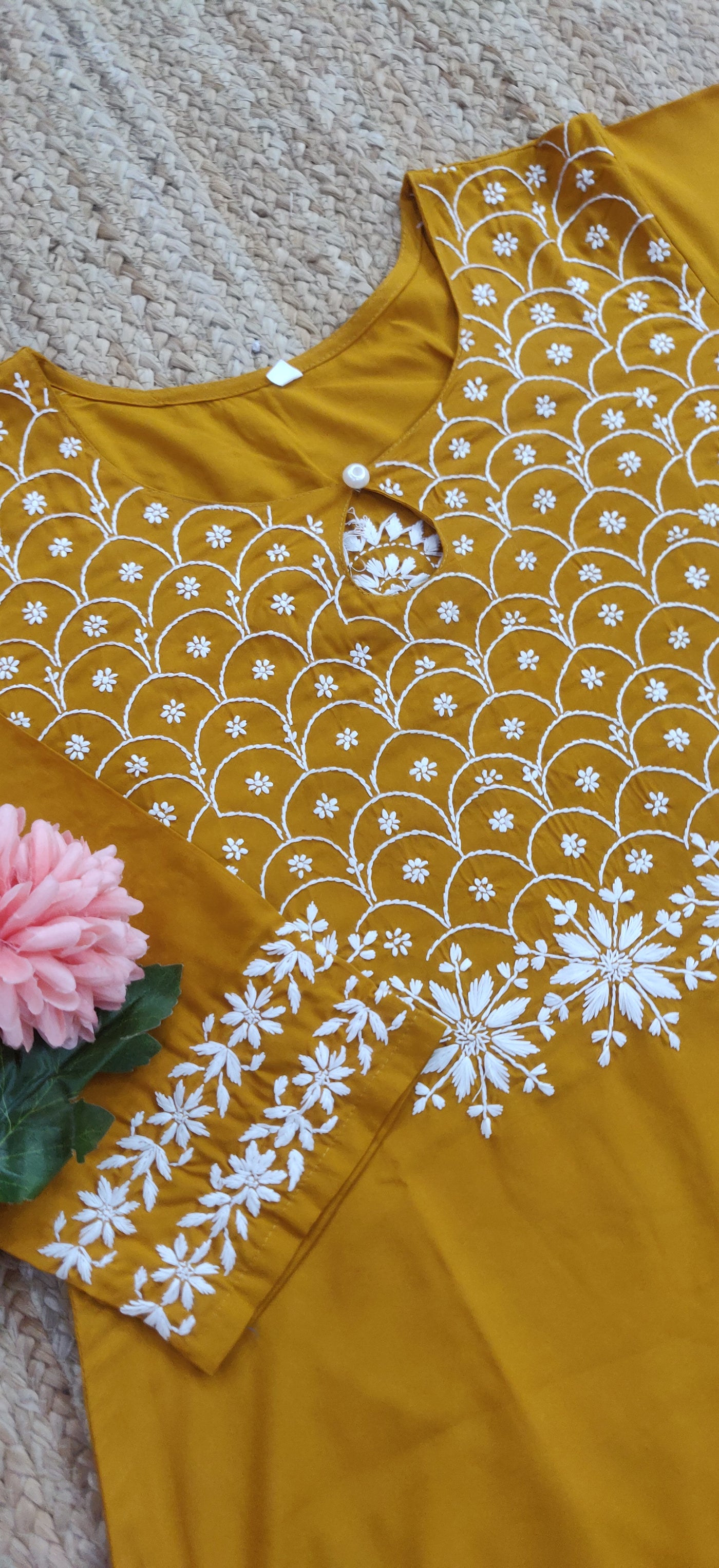 Mustard Modal Chikankari Kurta