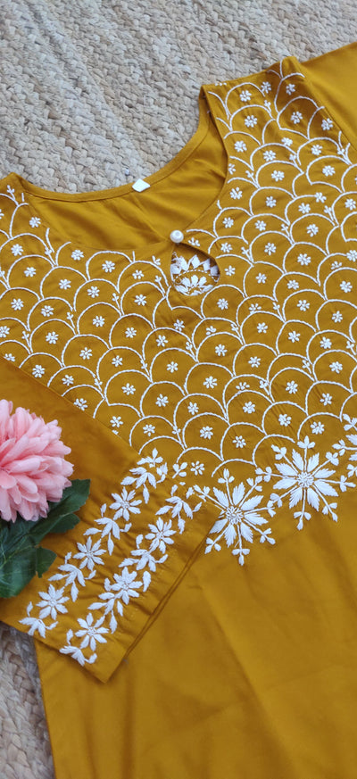 Mustard Reyon Chikankari Kurta -Custom Made