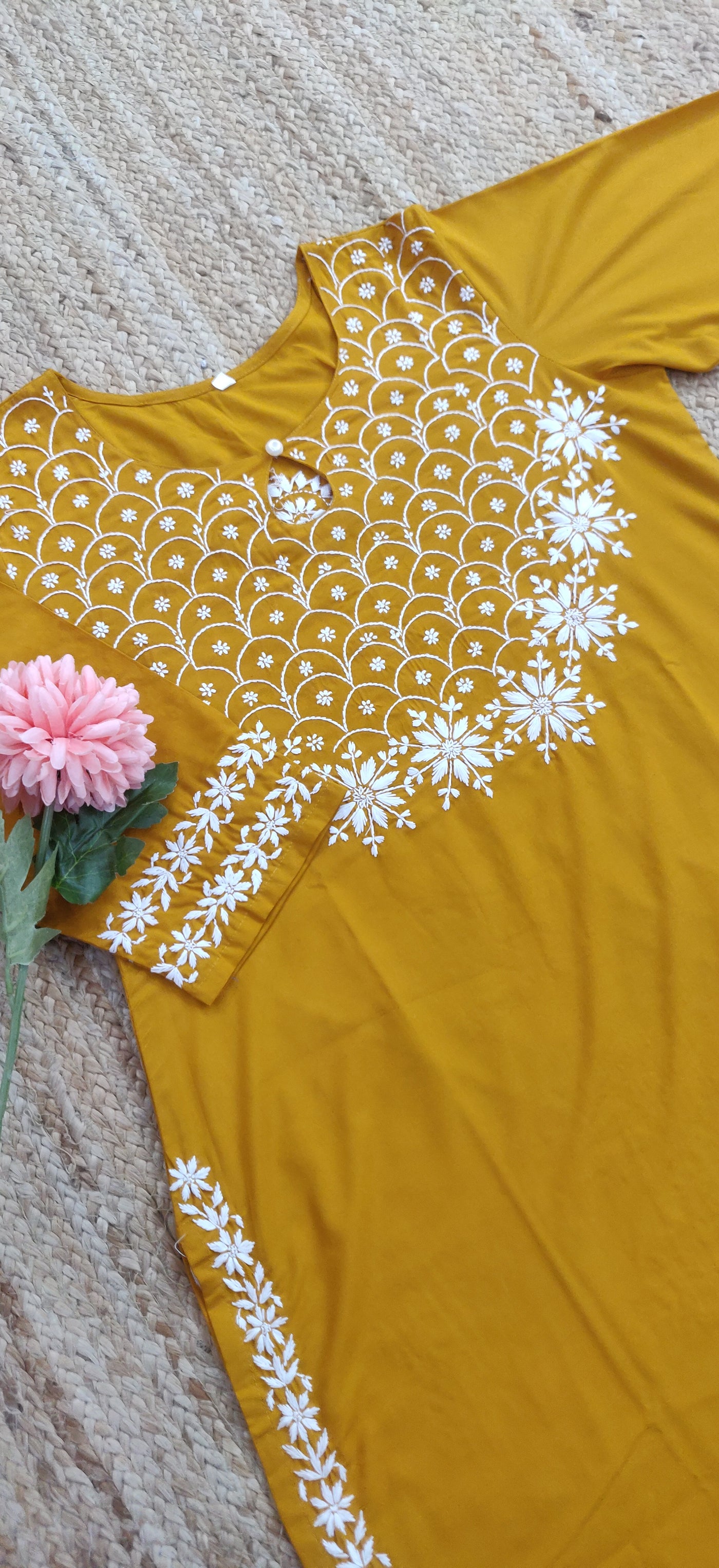 Mustard Modal Chikankari Kurta