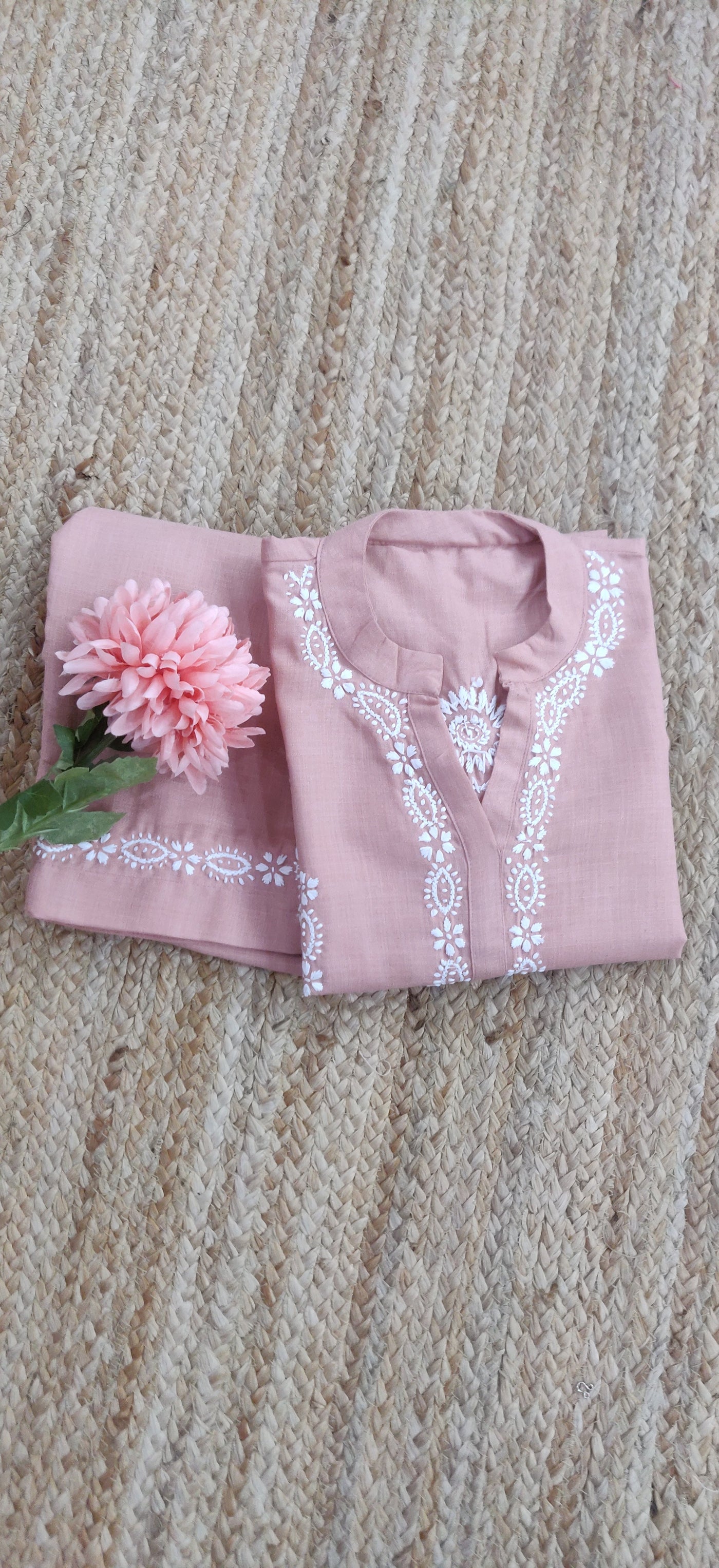 Linen Cotton Mauve Chikankari CO-Ord Set