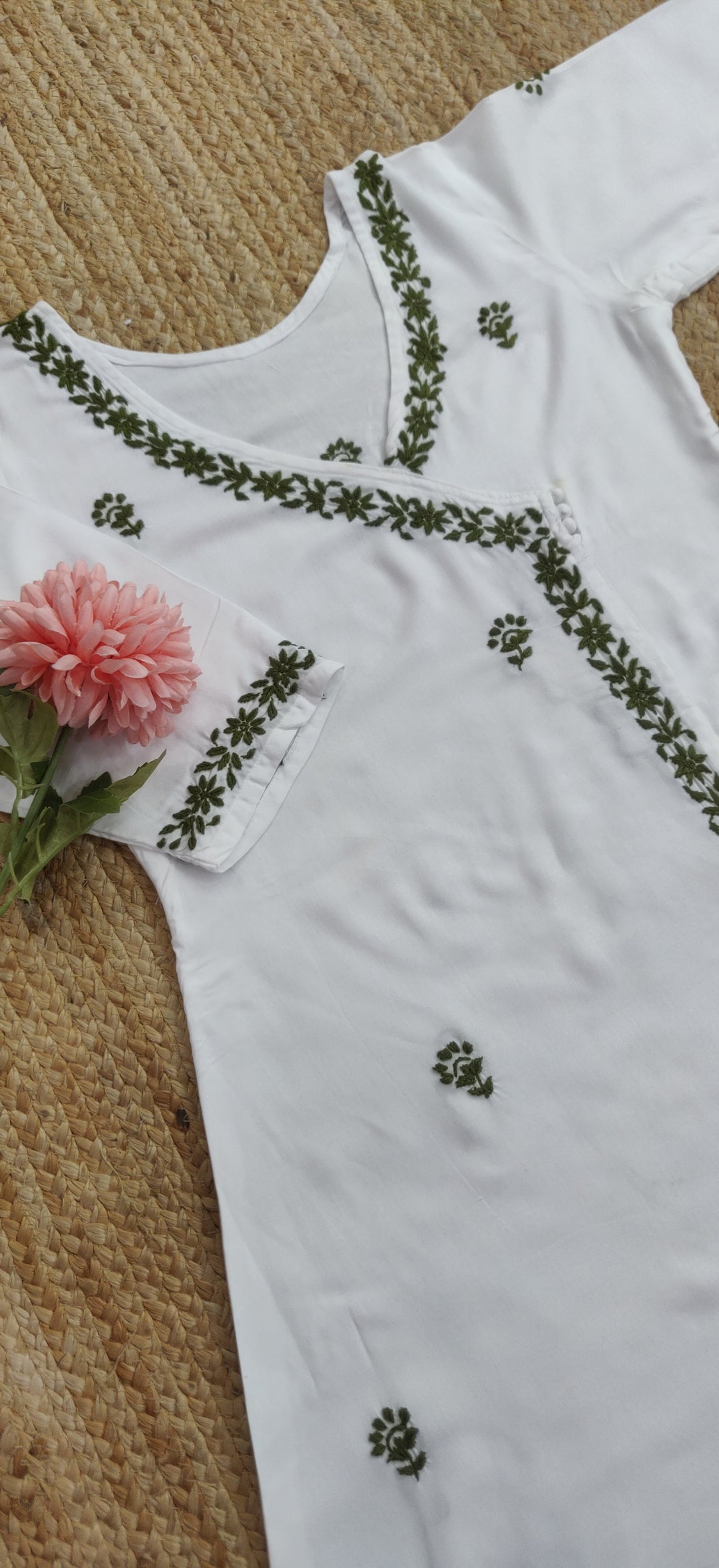 White Rayon Chikankari Angrakha Kurta-Custom Made