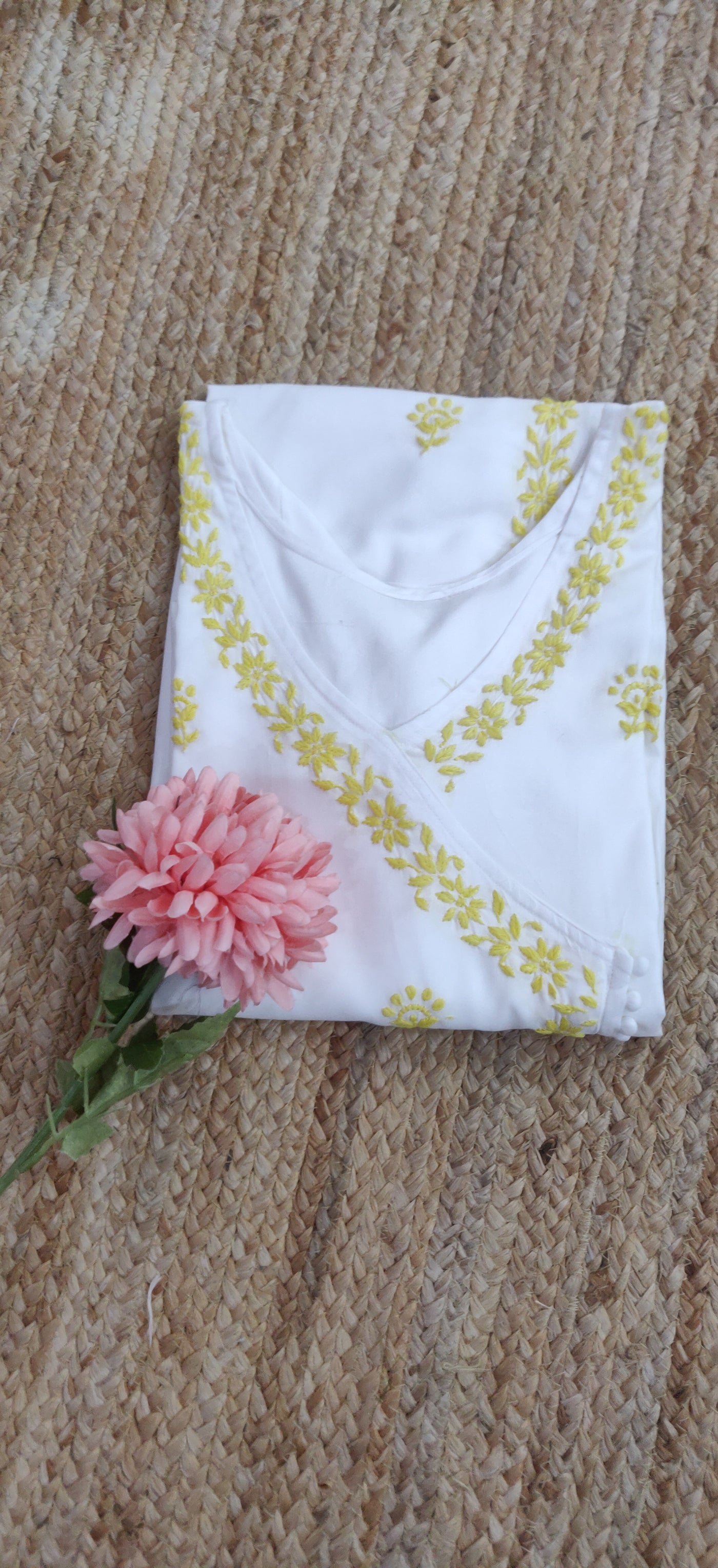 White Rayon Chikankari Angrakha Kurta- Custom Made