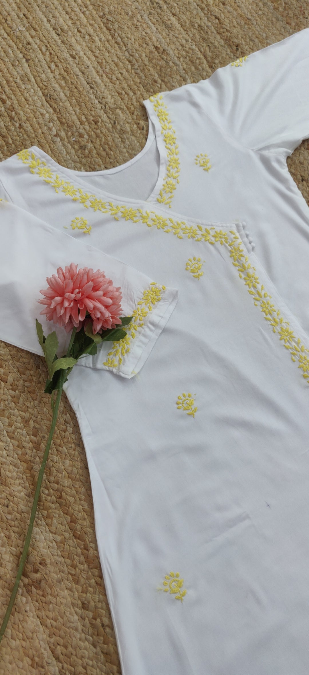 White Rayon Chikankari Angrakha Kurta- Custom Made