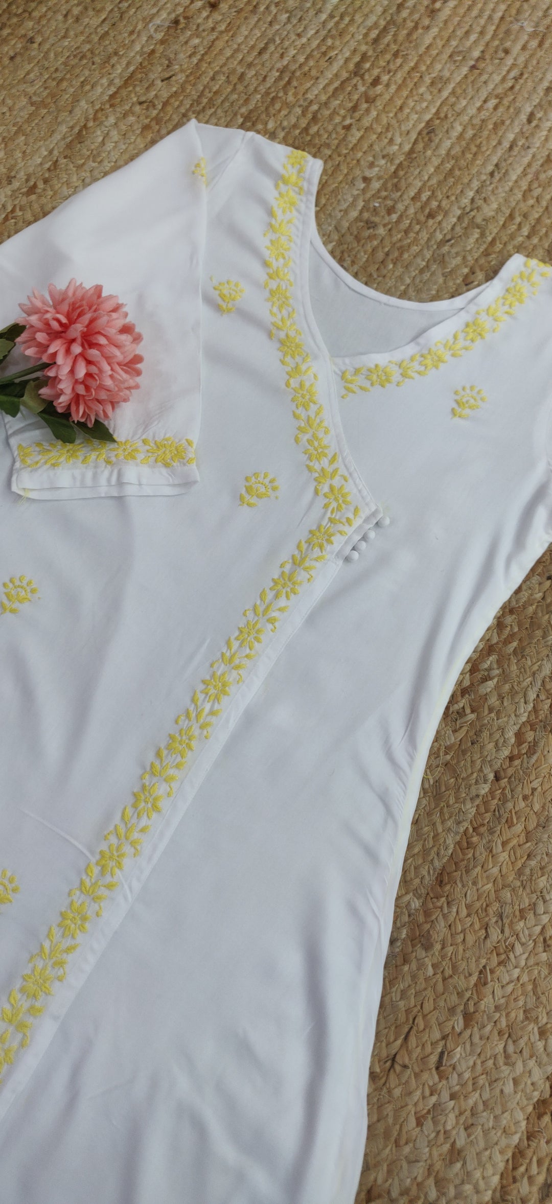 White Rayon Chikankari Angrakha Kurta- Custom Made