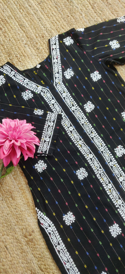 Black Printed Cotton chikankari kurta