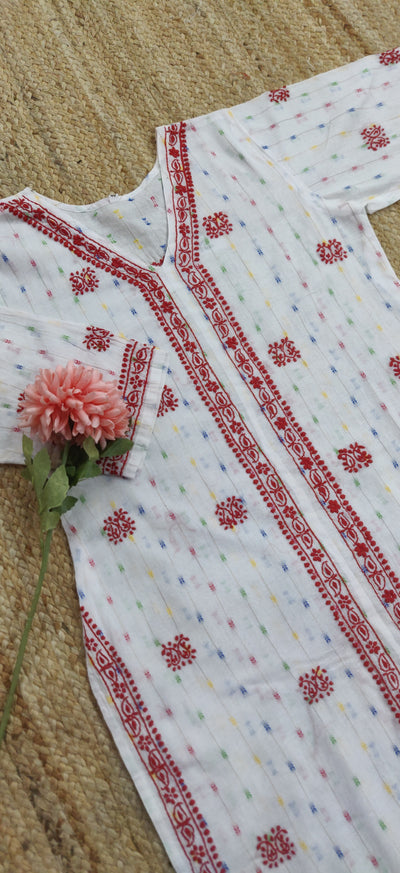 White Printed Cotton chikankari kurta