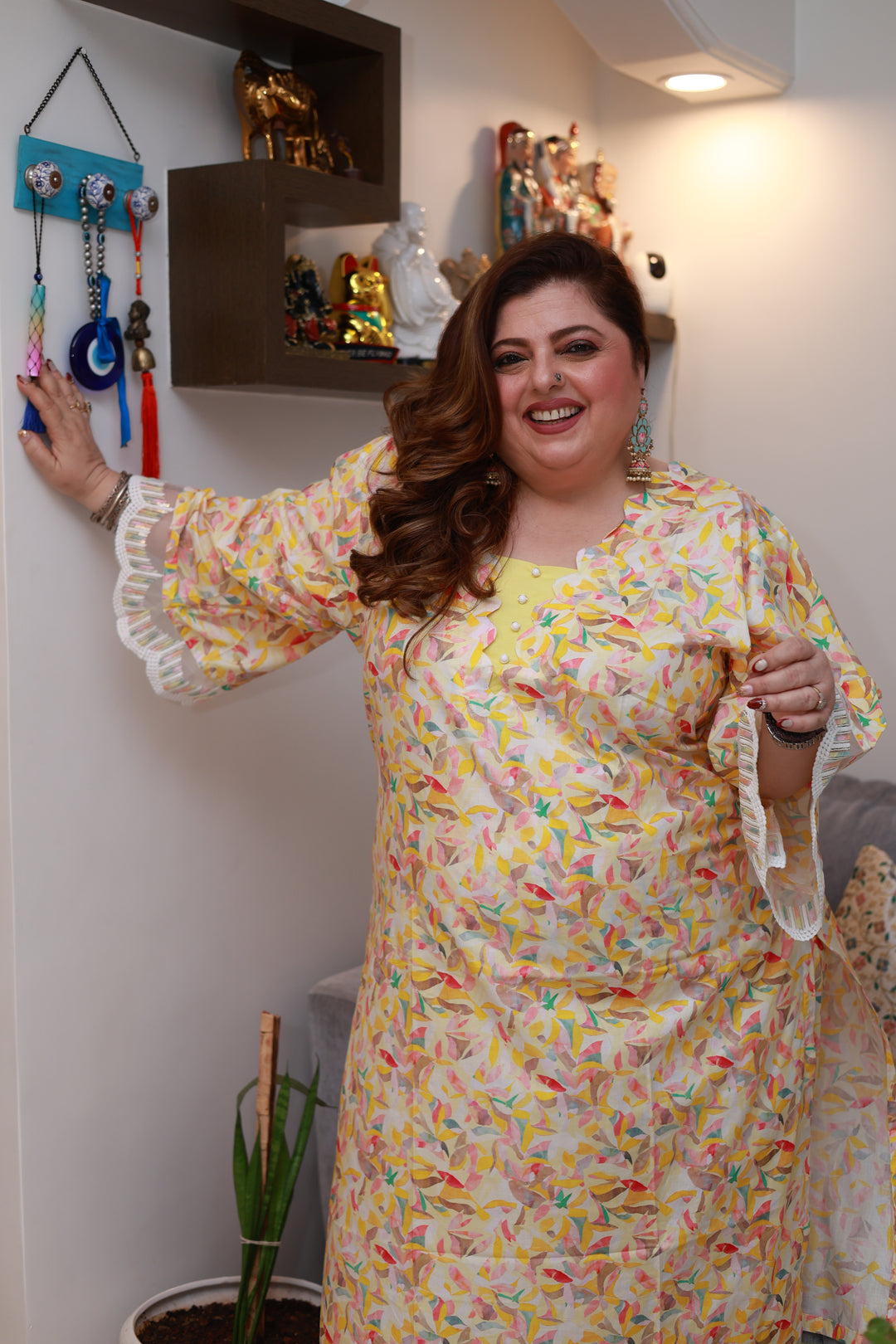 Yellow Printed Cotton kurta Pant Set -Custom Made