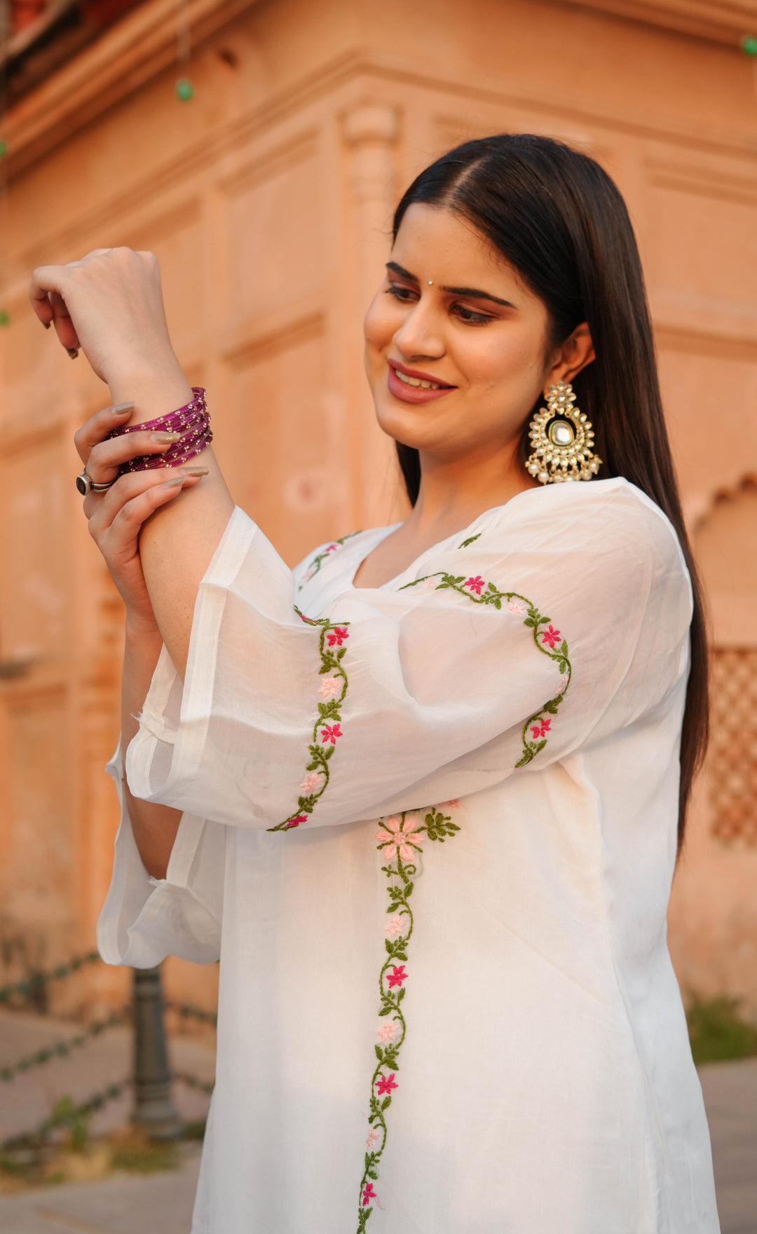 White Organza Chikankari Suit Set -Custom Made