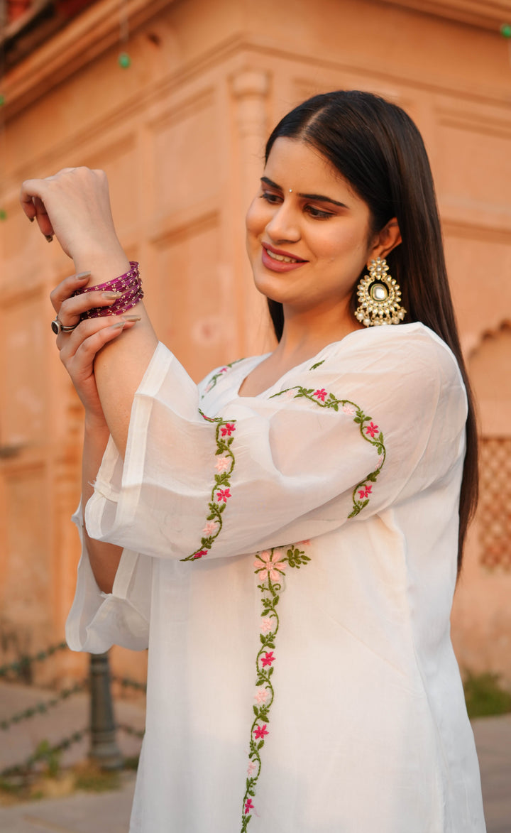 White Organza Chikankari Suit Set -Custom Made