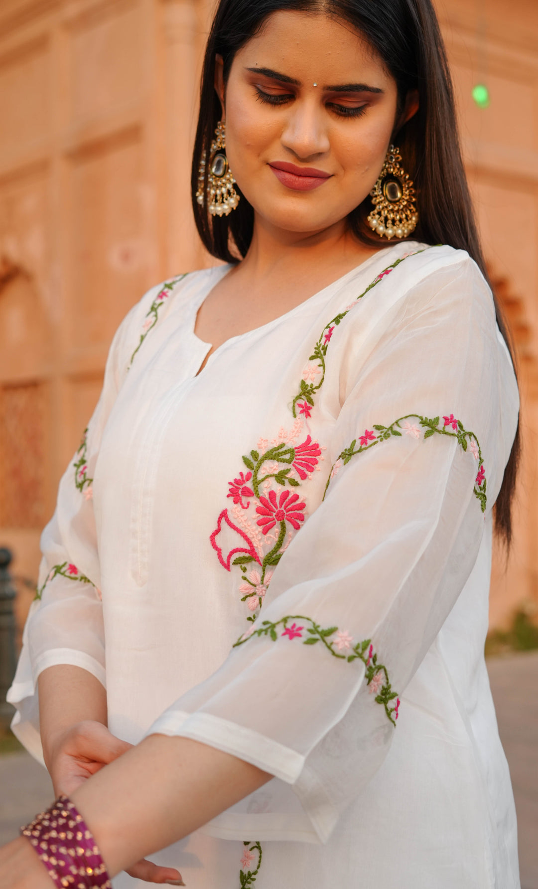 White Organza Chikankari Suit Set -Custom Made