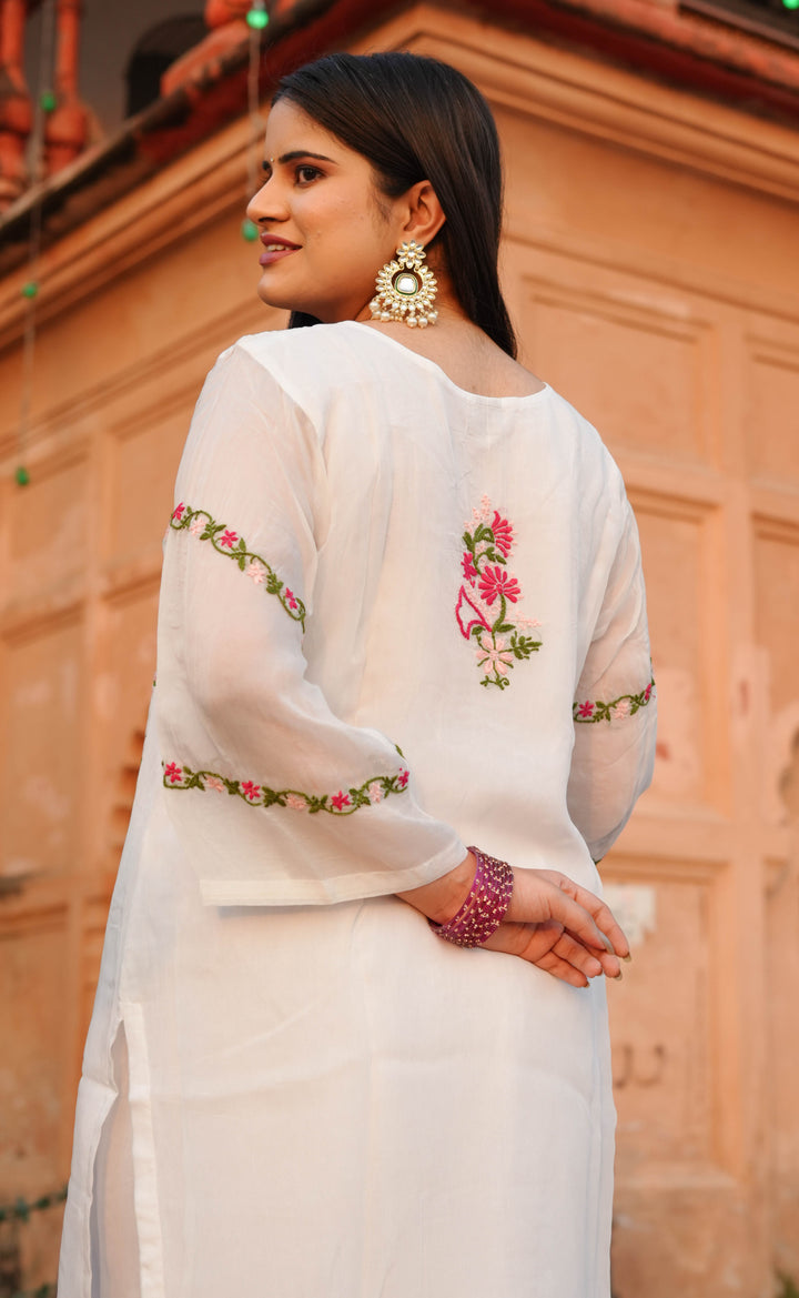 White Organza Chikankari Suit Set -Custom Made