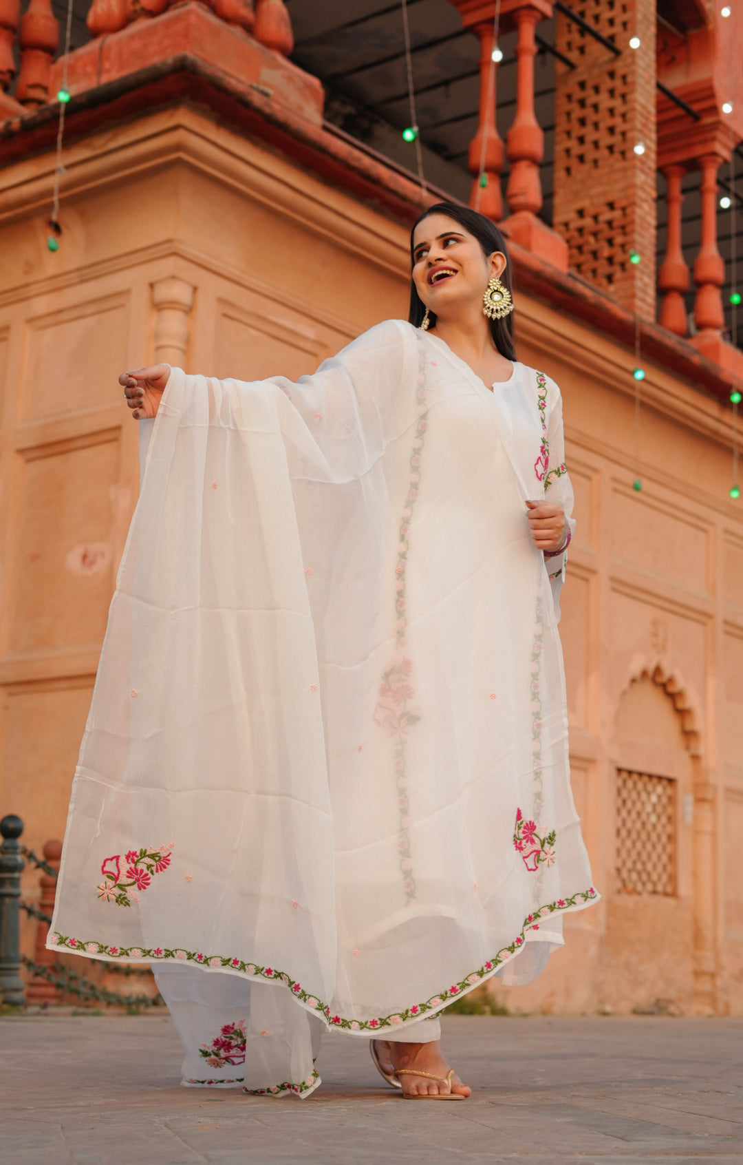 White Organza Chikankari Suit Set -Custom Made