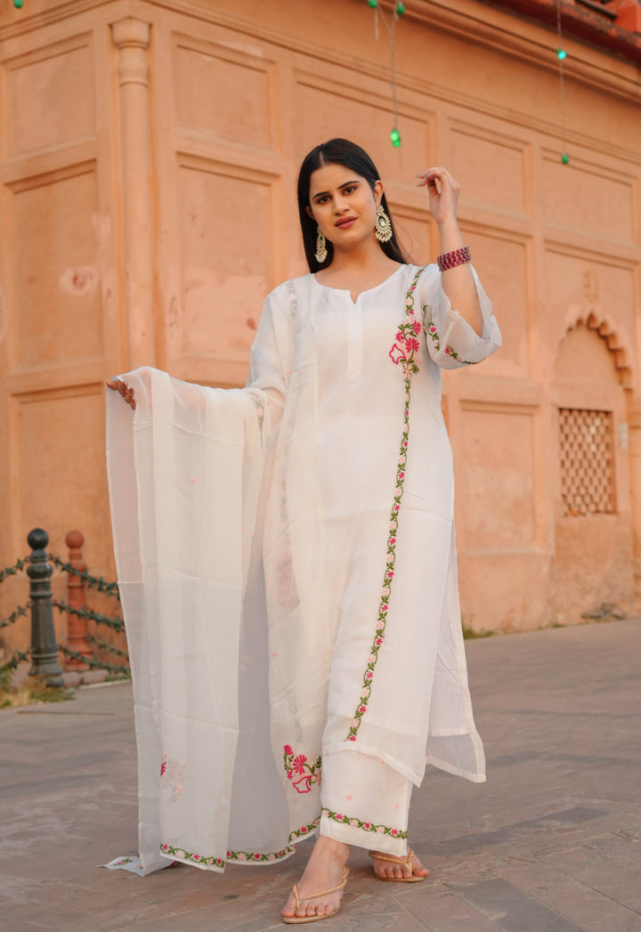 White Organza Chikankari Suit Set -Custom Made