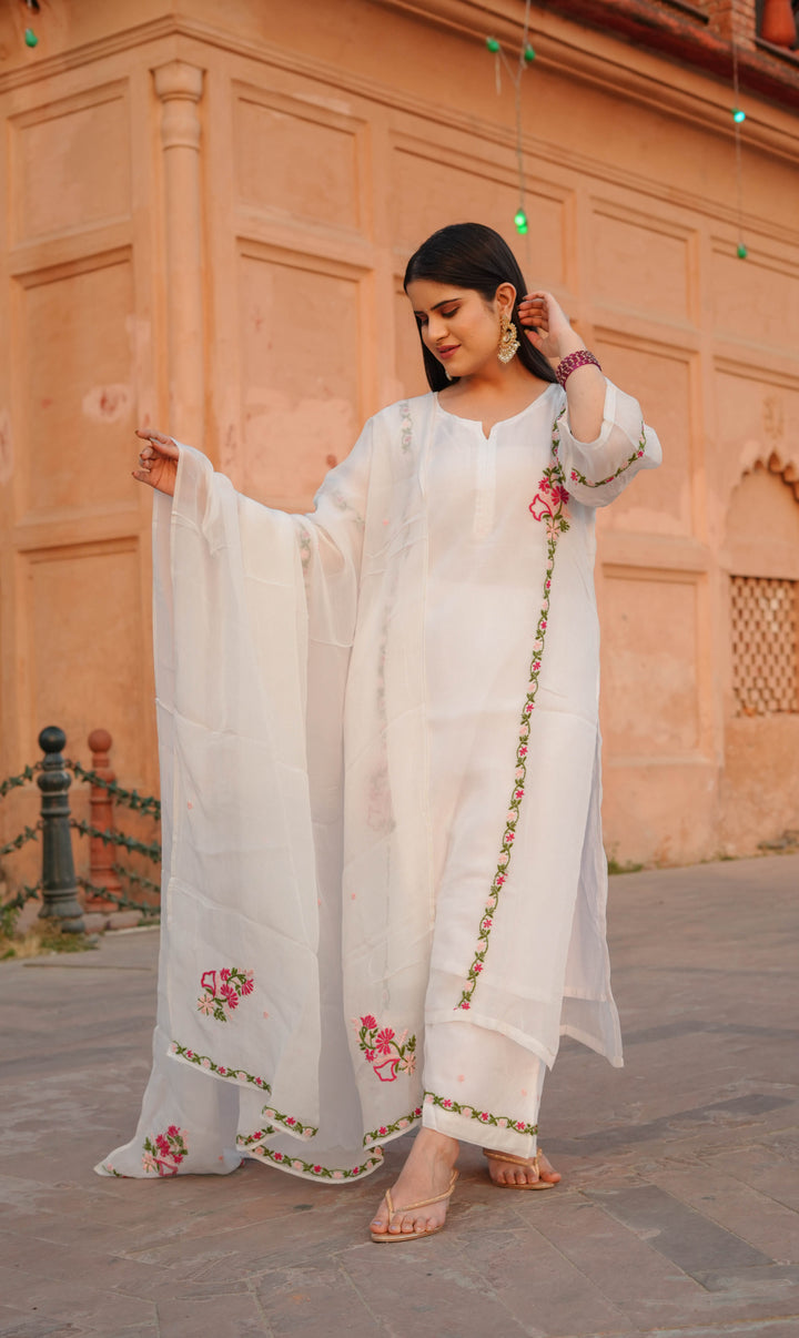 White Organza Chikankari Suit Set -Custom Made