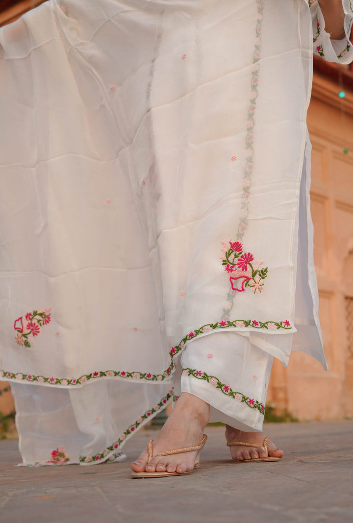 White Organza Chikankari Suit Set -Custom Made