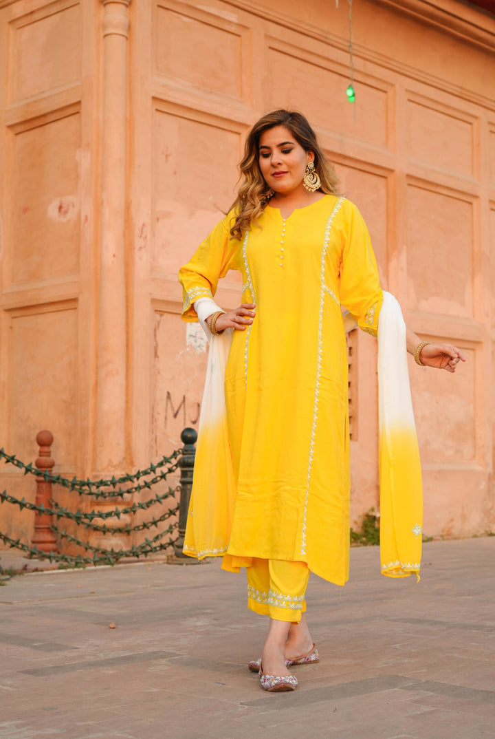 Yellow Rayon Chikankari Suit Set -Custom Made