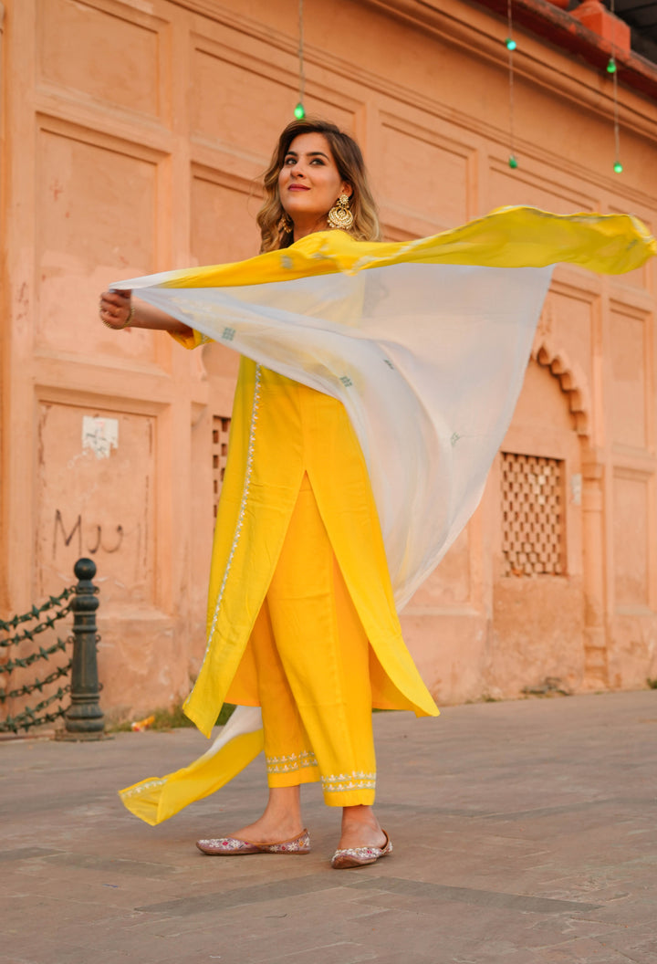 Yellow Rayon Chikankari Suit Set -Custom Made