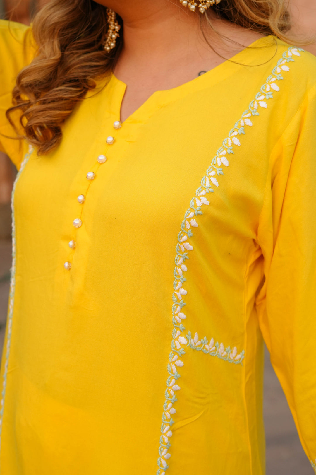 Yellow Rayon Chikankari Suit Set -Custom Made