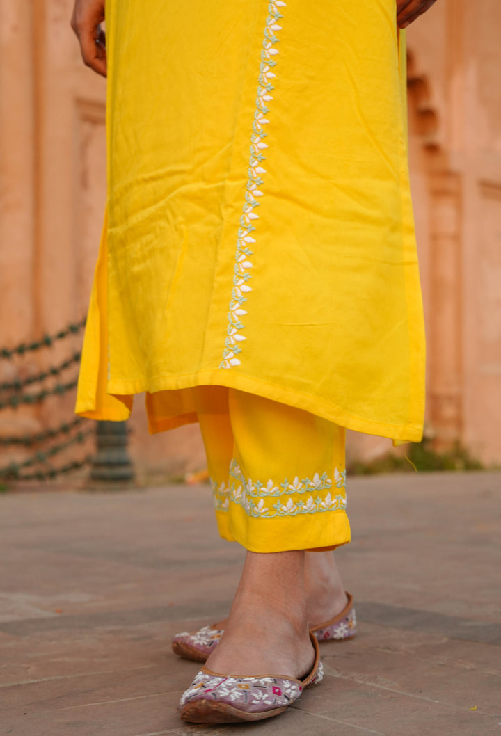 Yellow Rayon Chikankari Suit Set -Custom Made