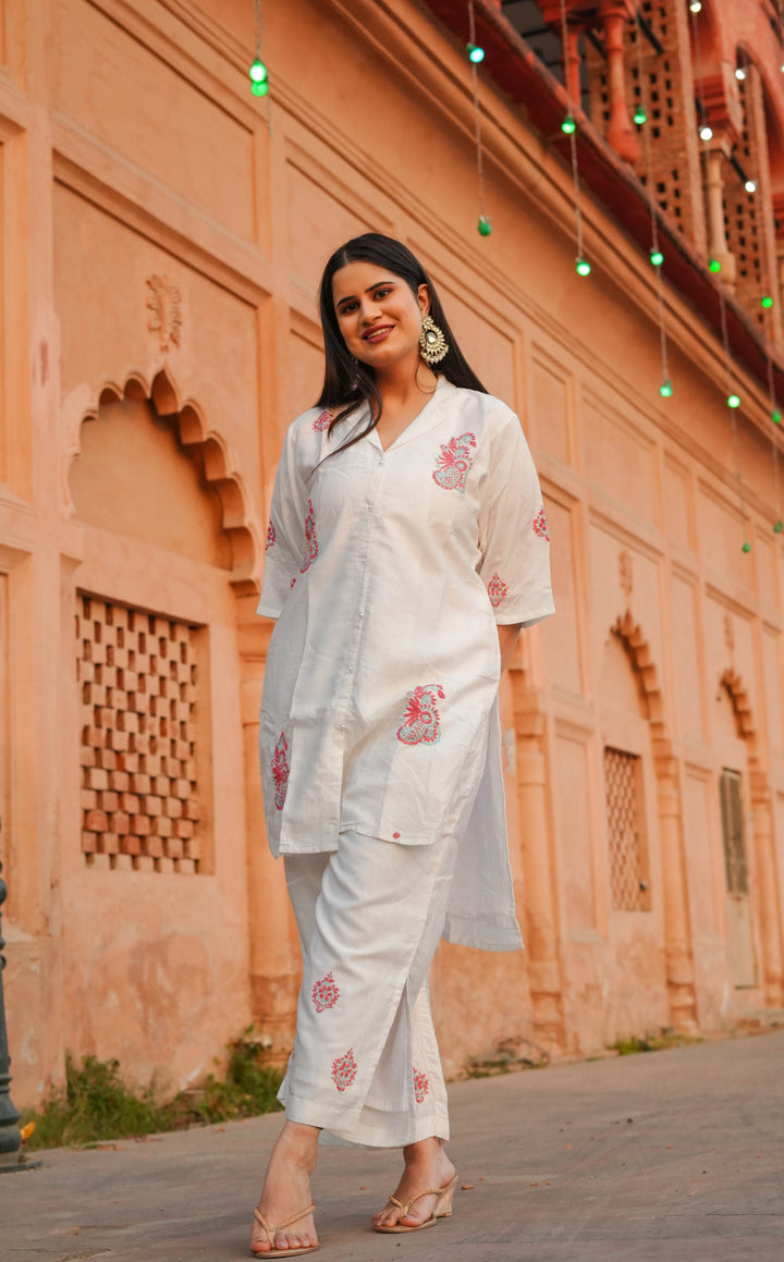 White Chanderi Chikankari Co-ord Set -Custom Made