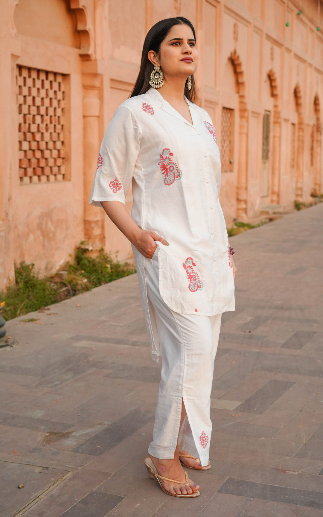 White Chanderi Chikankari Co-ord Set -Custom Made