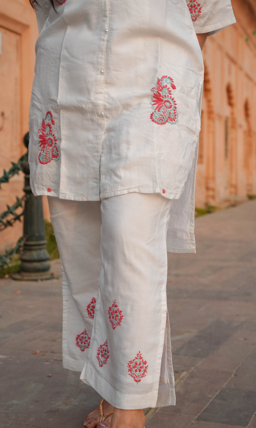 White Chanderi Chikankari Co-ord Set -Custom Made