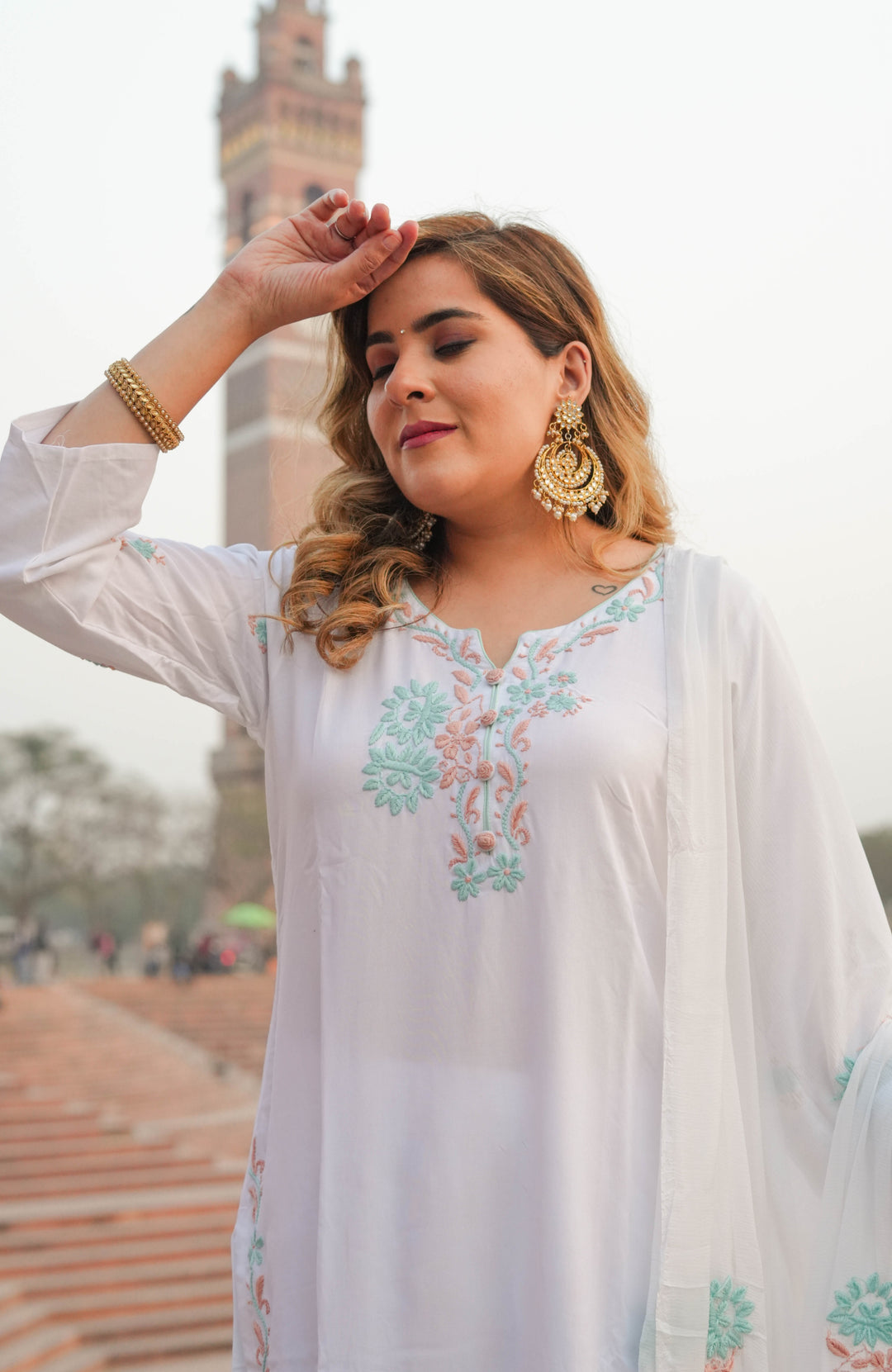 White Rayon Chikankari Suit Set -Custom Made