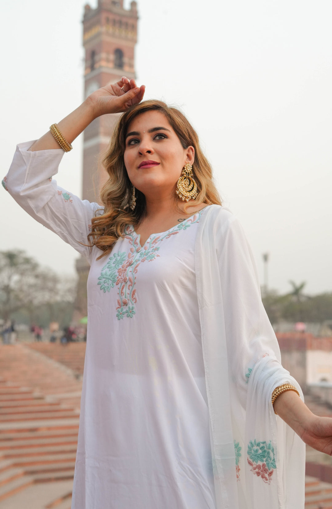 White Rayon Chikankari Suit Set -Custom Made