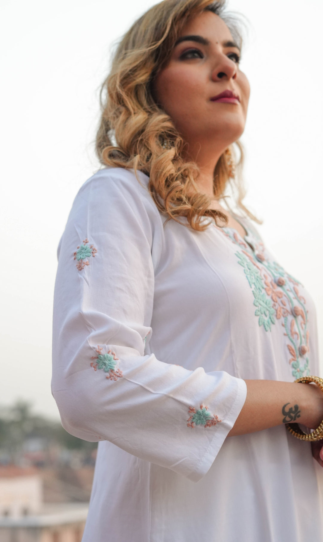 White Rayon Chikankari Suit Set -Custom Made