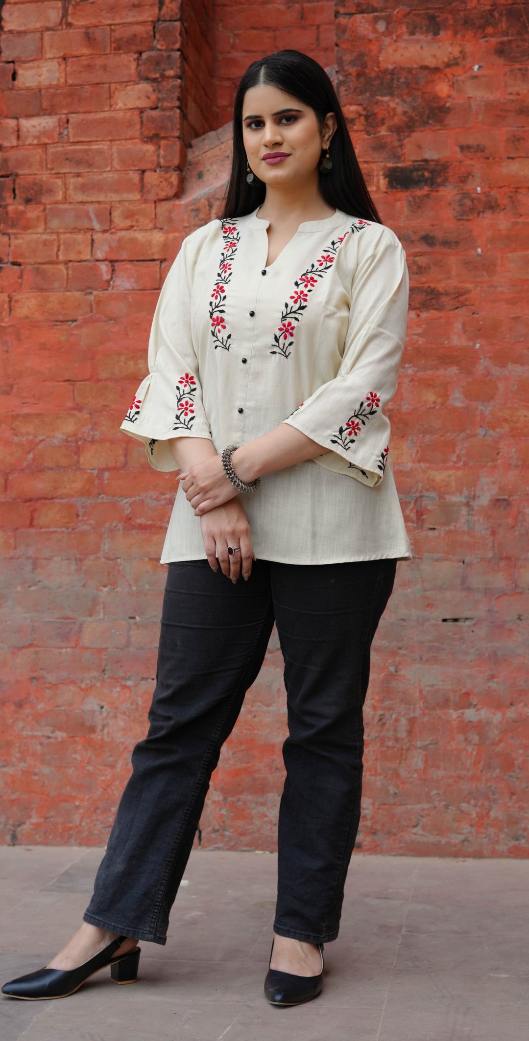 Linen Beige Chikankari Short kurta -Custom Made