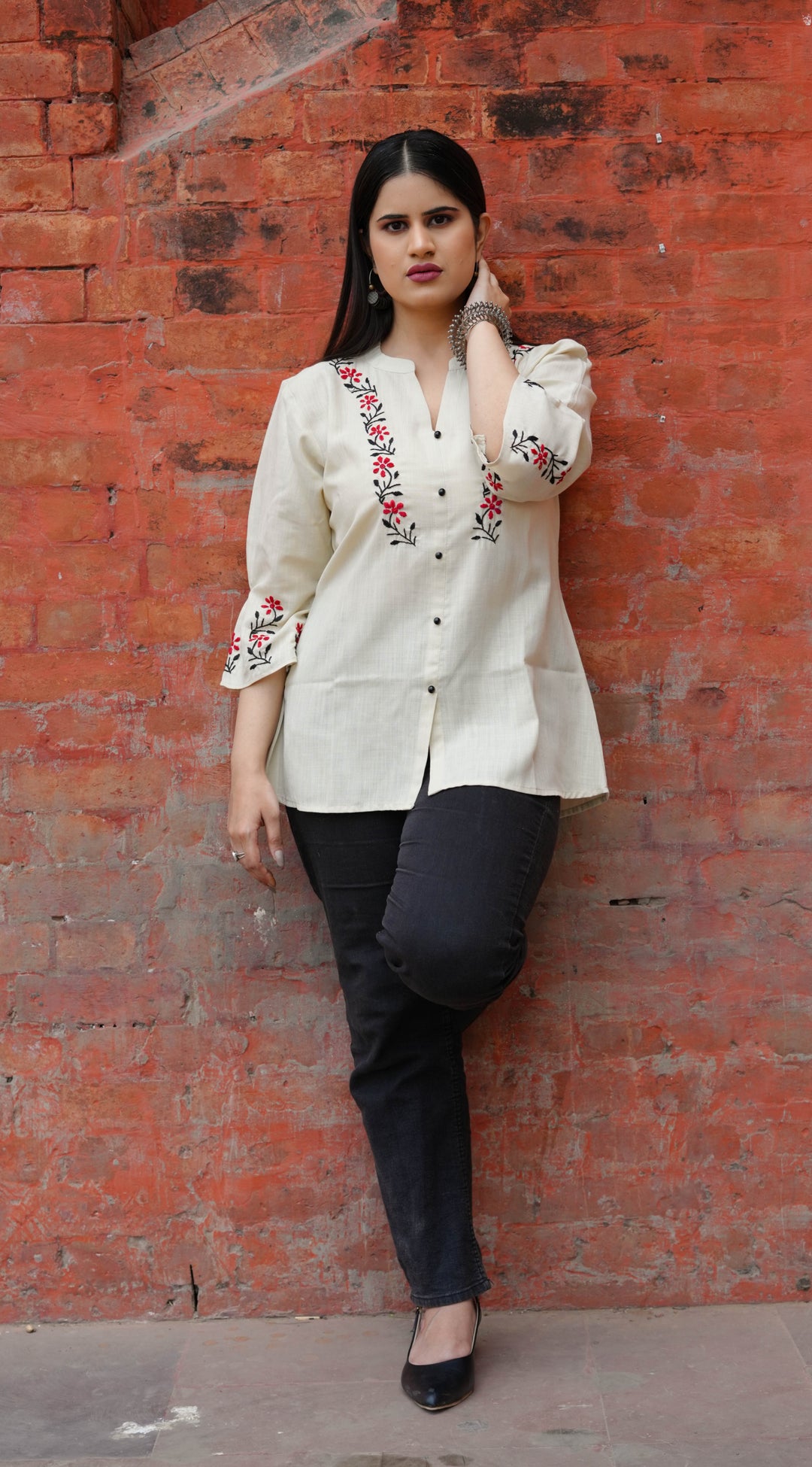 Linen Beige Chikankari Short kurta -Custom Made