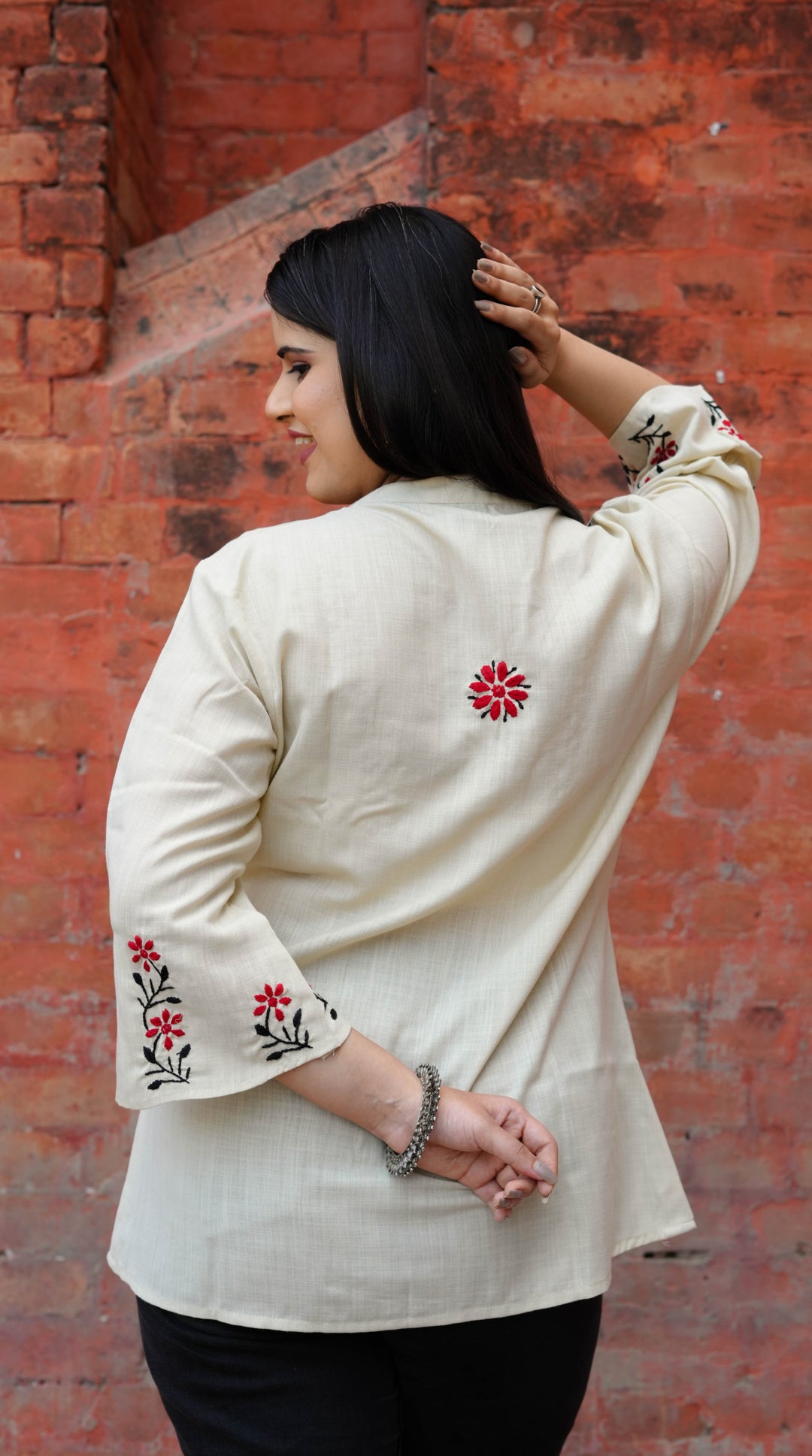 Linen Beige Chikankari Short kurta -Custom Made