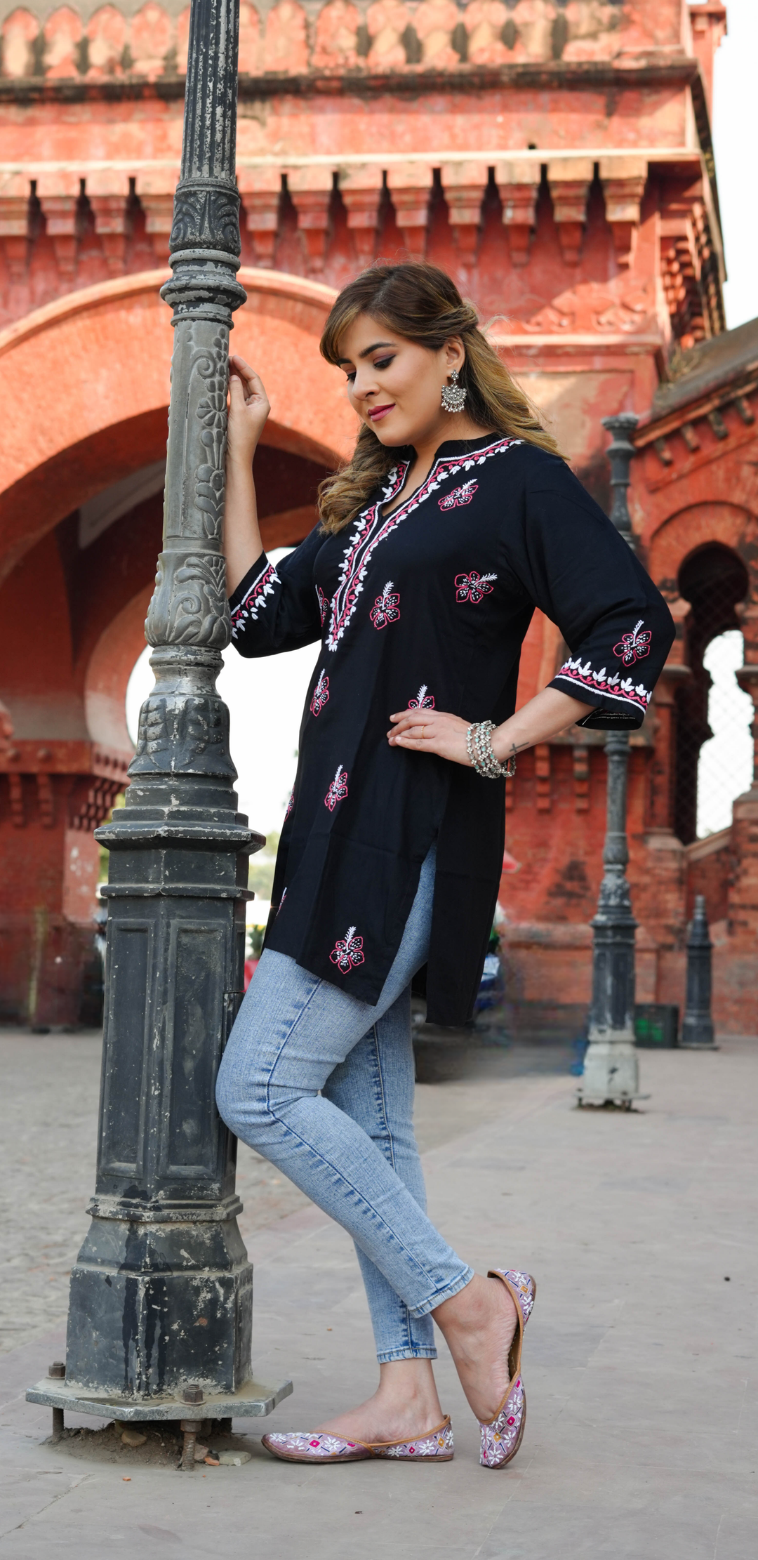 Black Rayon Chikankari Short Kurta -Custom Made