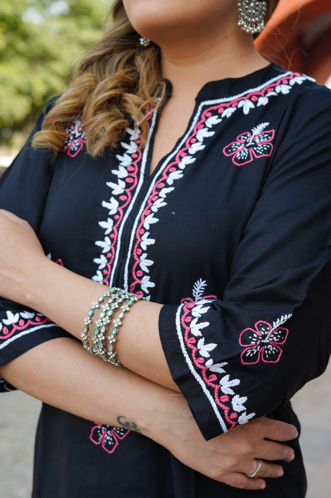 Black Rayon Chikankari Short Kurta -Custom Made