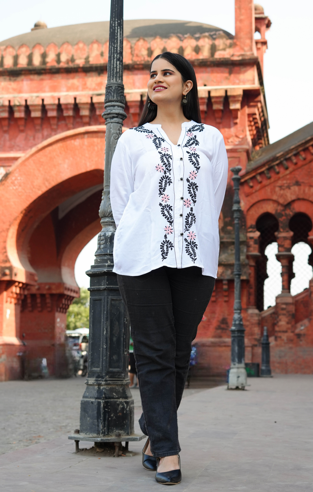 White Rayon Chikankari Short kurta -Custom Made