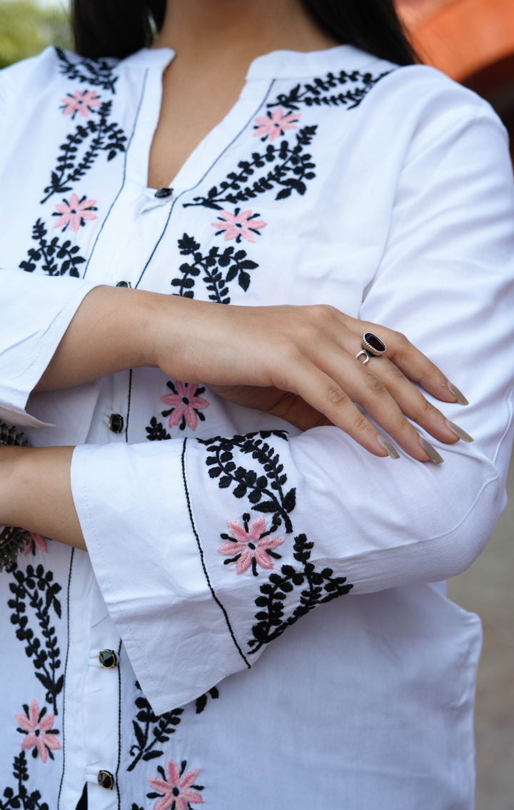 White Rayon Chikankari Short kurta -Custom Made