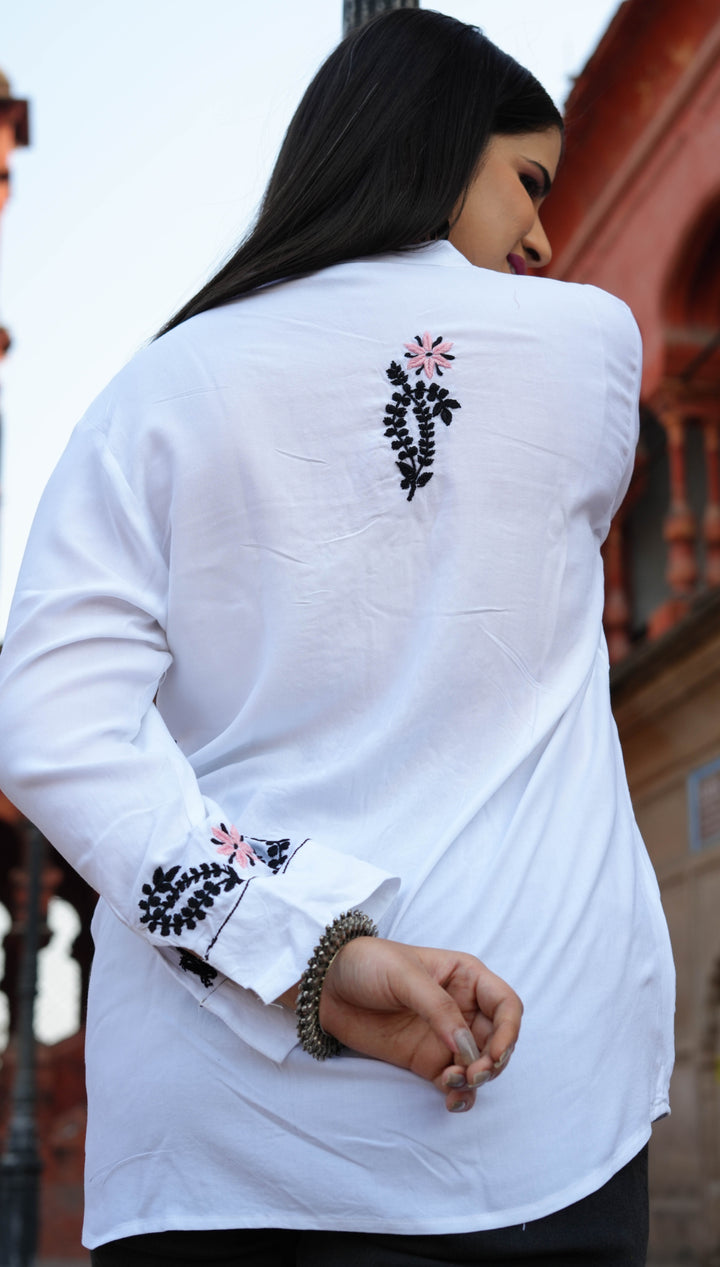 White Rayon Chikankari Short kurta -Custom Made