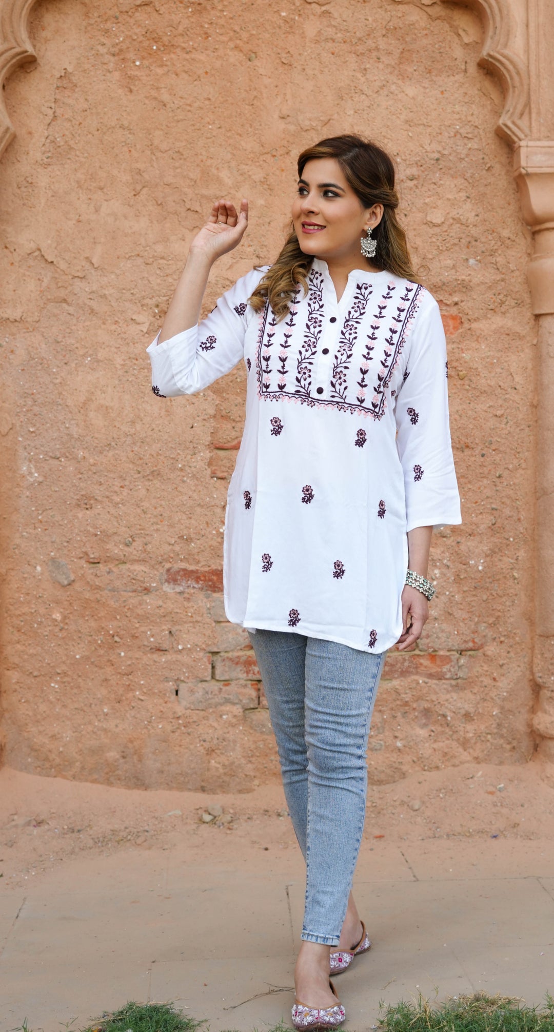 White Rayon Chikankari Short kurta -Custom Made