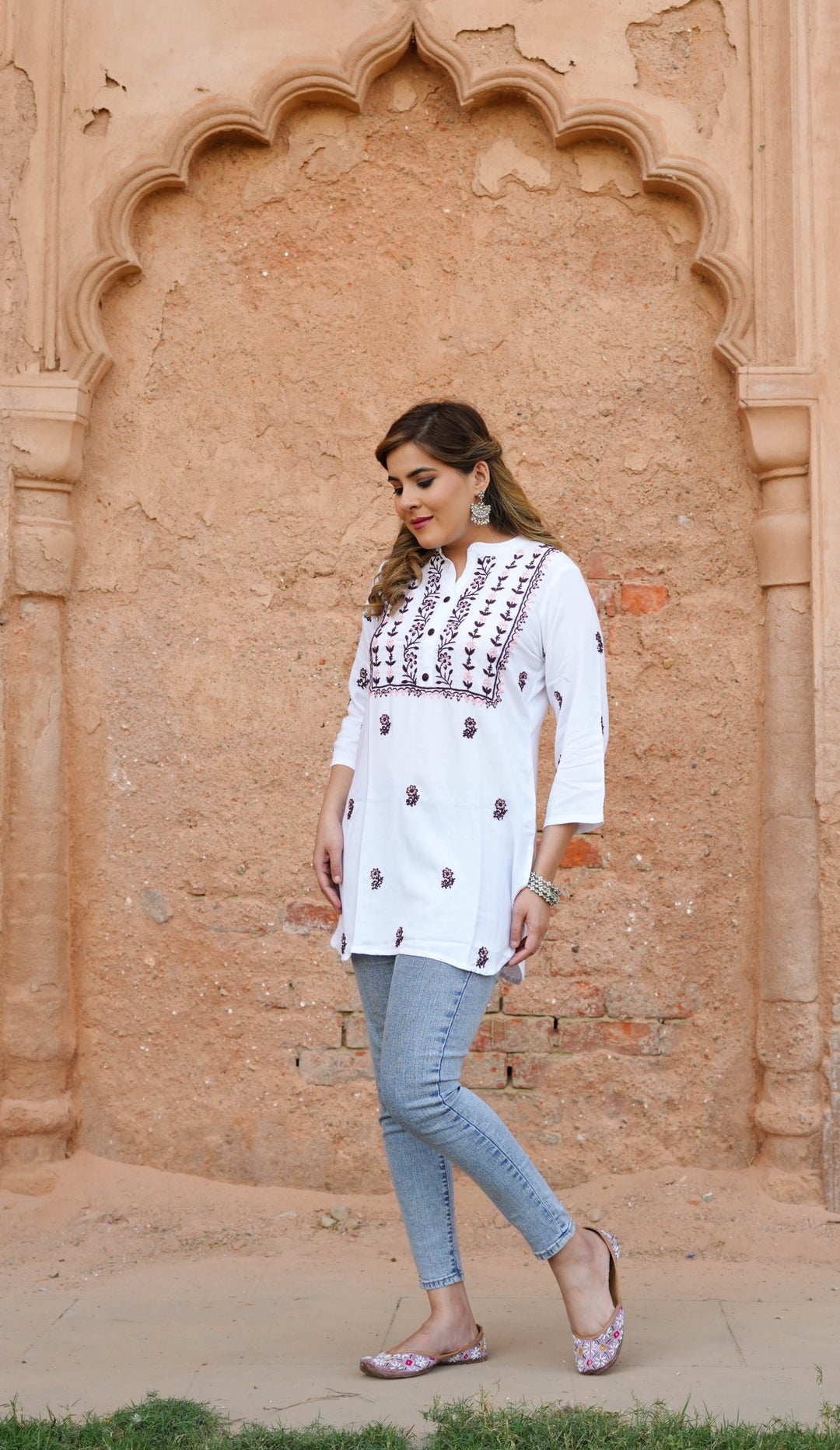 White Rayon Chikankari Short kurta -Custom Made