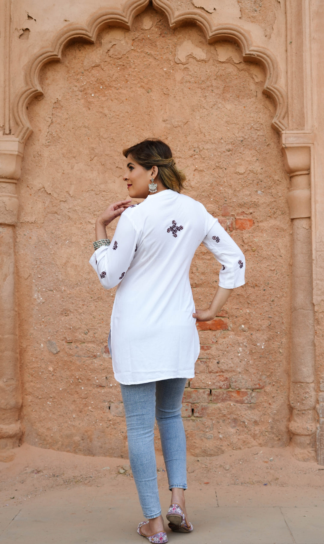 White Rayon Chikankari Short kurta -Custom Made