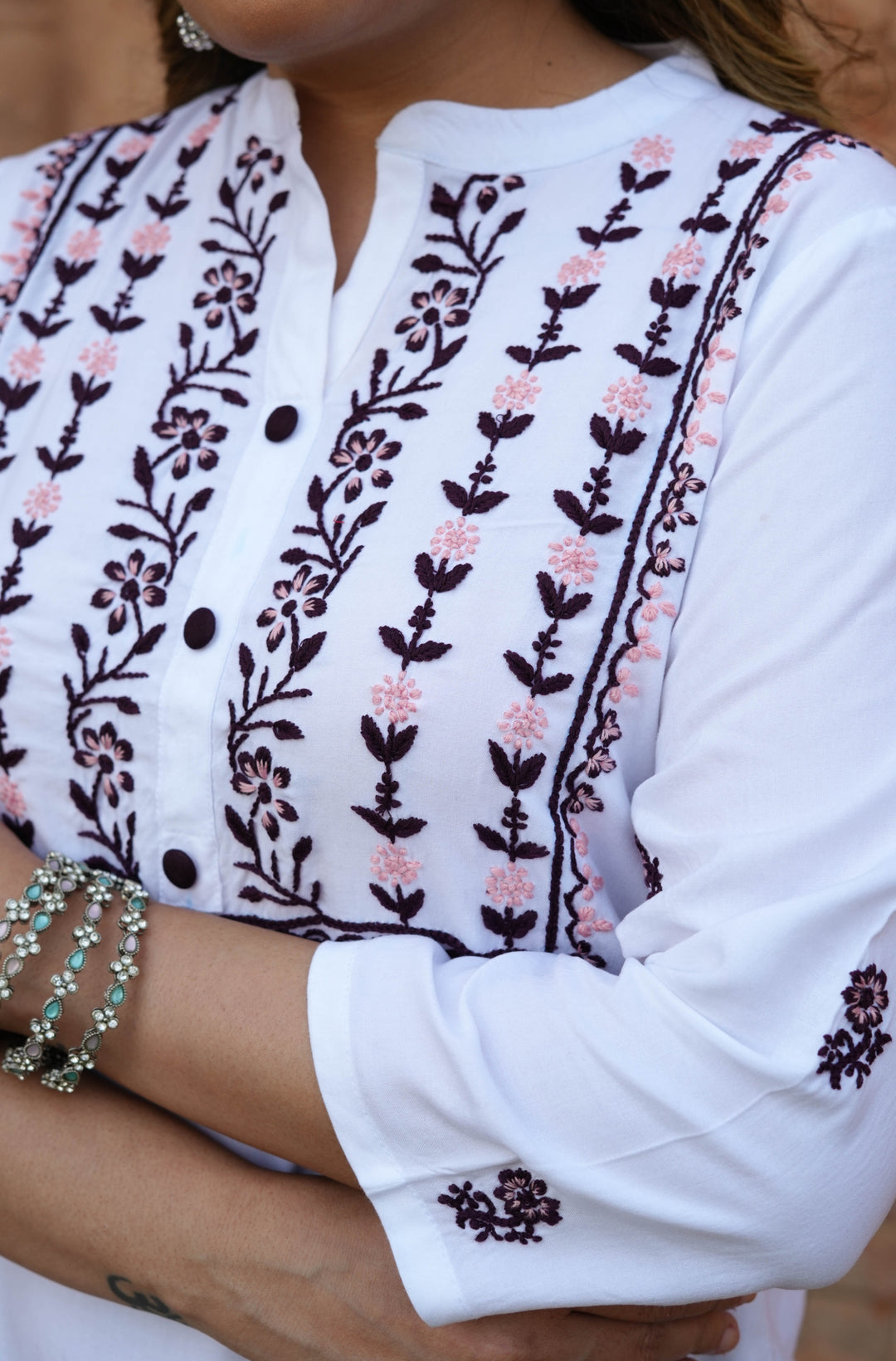 White Rayon Chikankari Short kurta -Custom Made