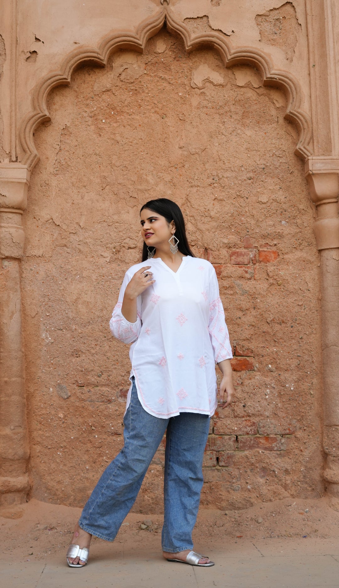 White Rayon Chikankari Short Kurta -Custom Made