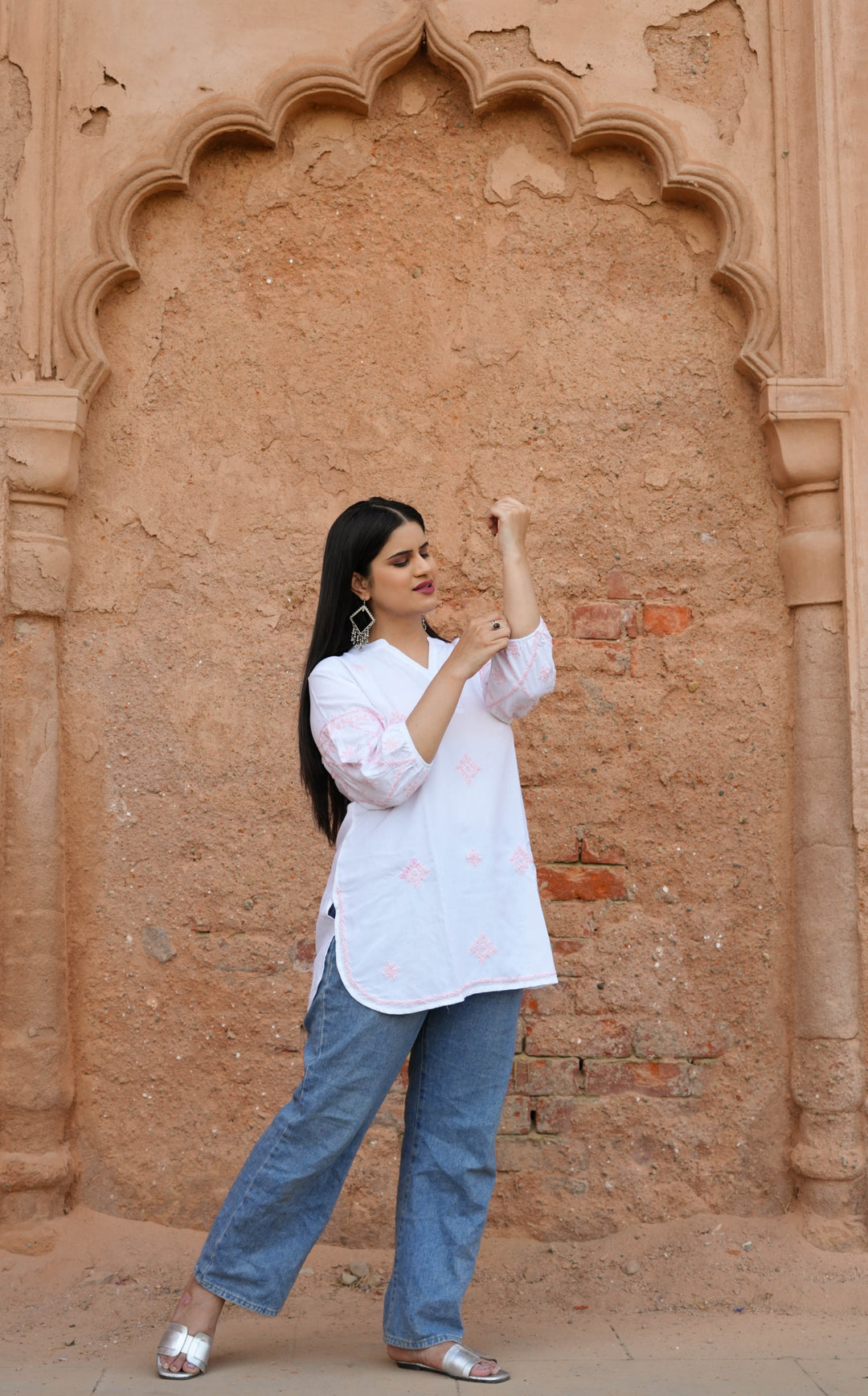 White Rayon Chikankari Short Kurta -Custom Made