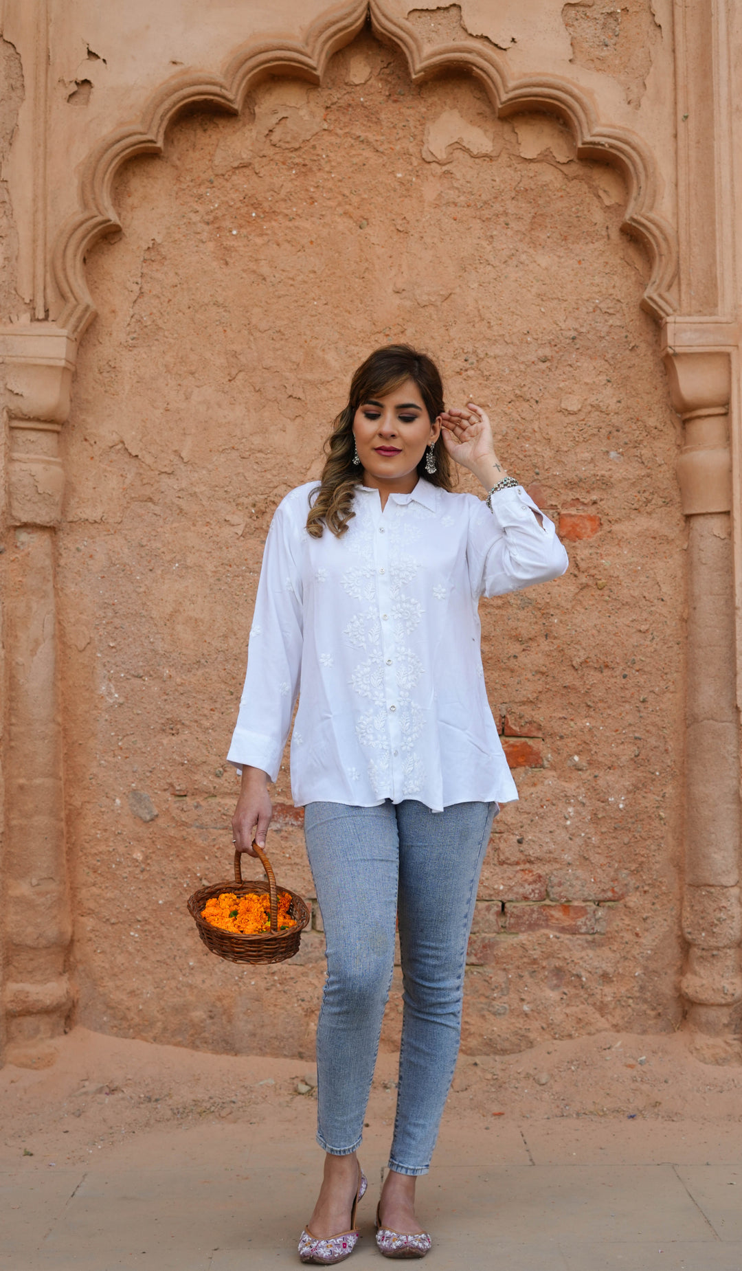 White Rayon Chikankari Short kurta -Custom Made