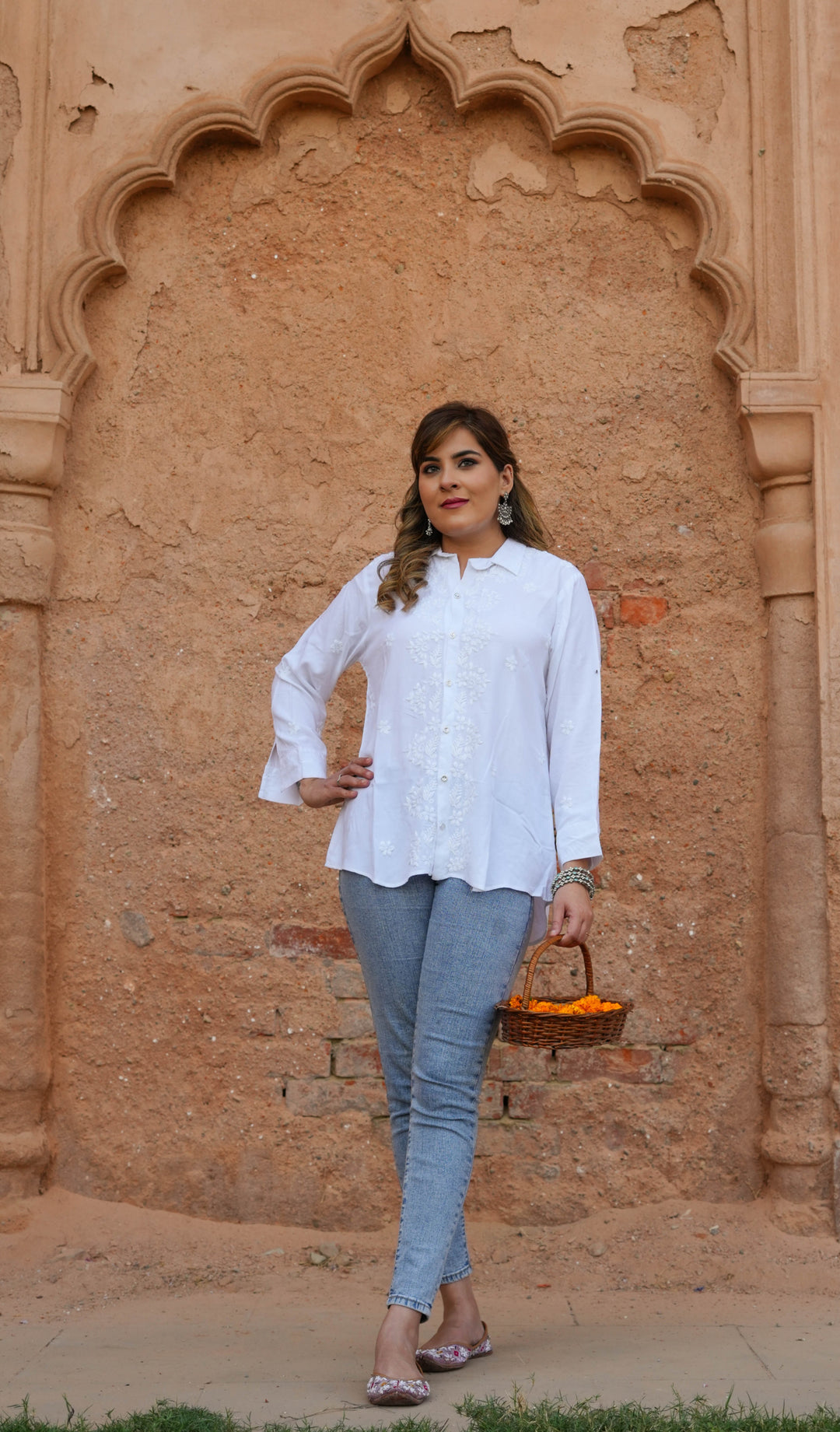 White Rayon Chikankari Short kurta -Custom Made