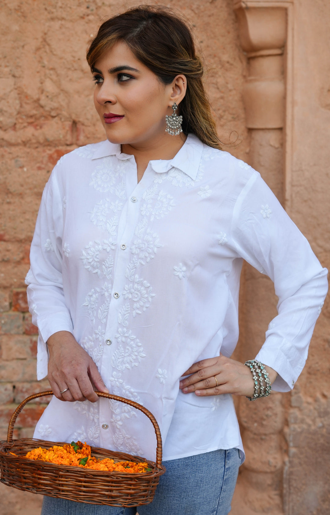 White Rayon Chikankari Short kurta -Custom Made